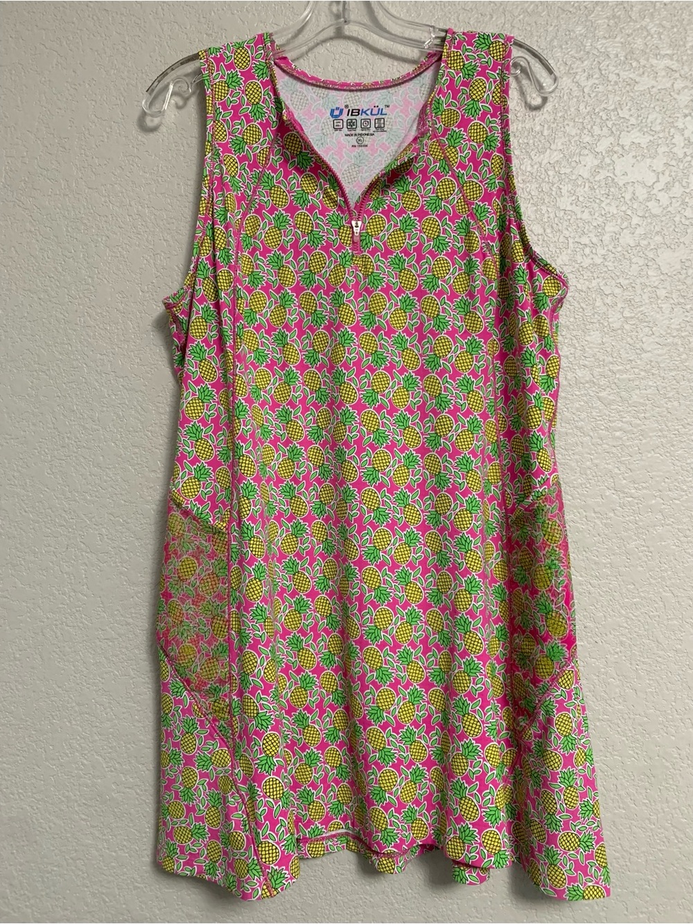 Ibkul Dress/Shorts Women XL Pineapple Print 1/4 Zip Crew Neck Performance Preppy
